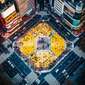 Symmetrical vibrant Tokyo Shibuya Crossing. Generative AI