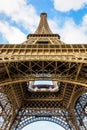 Symmetrical view from below of the Eiffel tower in Paris, France