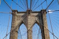 Symmetry of Brooklyn bridge and cable with blue sky