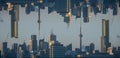 symmetry and mirrored geometry pattern, reflected skyscrapers of Toronto and modern buildings skyline abstract