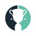Symmetry two faces and trophy logo creative concept Royalty Free Stock Photo