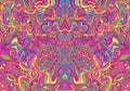 Symmetrycal motley hippie trippy psychedelic abstract pattern with many intricate wavy ornaments, bright neon multicolor