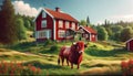 Symobol of Dalsland, a bull stands by a red house, also known as Dalslandsstuga