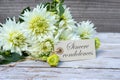 Sympathy card with white dahlias