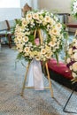 Sympathy Wreath at a funeral in a church Royalty Free Stock Photo