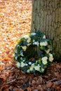 Sympathy wreath near a tree Royalty Free Stock Photo