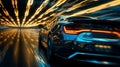 A symphony of blue and gold taillights in a digital street race abstraction