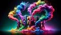 Symphony of Colors: Ethereal Smoke Emitting From Vibrant Speakers Royalty Free Stock Photo