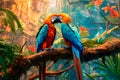 Symphony of Colors: Interactive Jungle Artwork Featuring Majestic Parrots