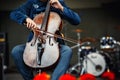 Symphony concert, a man playing the cello Royalty Free Stock Photo