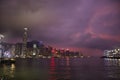 Symphony of Lights is the spectacular light and sound show at Victoria Harbour in evening time in Hong Kong, China Royalty Free Stock Photo