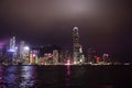 Symphony of Lights is the spectacular light and sound show at Victoria Harbour in evening time in Hong Kong, China Royalty Free Stock Photo