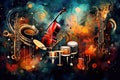symphony of musical notes and instruments on an abstract background, harmoniously blending sound Royalty Free Stock Photo