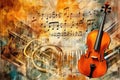 symphony of musical notes and instruments on an abstract background, harmoniously blending sound Royalty Free Stock Photo