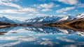 Symphony of Snow and Serenity: Perfect Reflection in Alpine Mirror Lake Royalty Free Stock Photo