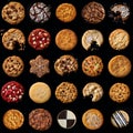 Delectable 5x5 grid collage of cookies, some bitten