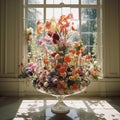 Symphony of Vibrant Blooms: Kaleidoscopic Floral Arrangement in Sunlit Room