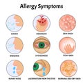 Symptoms of Allergies Skin rash, Allergic skin itching, Tearing from the eyes, Cough, Sneezing, Runny nose, Headache Royalty Free Stock Photo