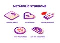 Symptoms of Metabolic Syndrome vector isometric icon concept. Hypertension, Insulin Resistance, High Triglycerides, Low HDL-