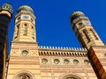 synagogue towers with clocks and onion shape cupolas in Budapest Royalty Free Stock Photo