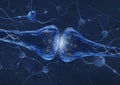 Synapse process over neuron connection background - 3D rendered image