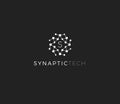 Synapse structure, abstract vector logo concept. Synaptic tech emblem, isolated icon on white background. Round dot