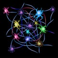 Synapses of neurons. Neural communications background. Synapse communication neuron. Vector illustration on black