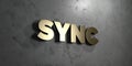 Sync - Gold sign mounted on glossy marble wall - 3D rendered royalty free stock illustration