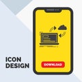 sync, processing, data, dashboard, arrows Glyph Icon in Mobile for Download Page. Yellow Background Royalty Free Stock Photo