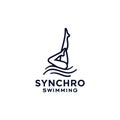 Synchro dance swimming logo design vector, synchronized swim dancing feet on top of a water icon for swim club.