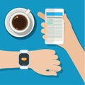 Synchronization between smartwatch and smartphone Royalty Free Stock Photo