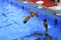 Synchronize swimming athletes do training sessions