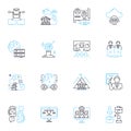 Synchronized effort linear icons set. Synergy, Collaboration, Cooperation, Coordination, Teamwork, Harmony, Groupwork