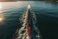 synchronized rowers on the sea Aerial view, perfect harmony