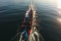 synchronized rowers on the sea Aerial view, perfect harmony