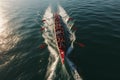 synchronized rowers on the sea Aerial view, perfect harmony