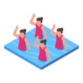 Synchronized swimming girls icon, isometric style