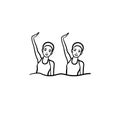 Synchronized swimming hand drawn outline doodle icon.