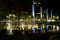 Synchronized water fountain night scenes Royalty Free Stock Photo