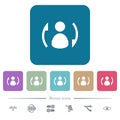 Syncronize contacts flat icons on color rounded square backgrounds