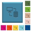 Syncronize data with database engraved icons on edged square buttons Royalty Free Stock Photo