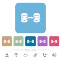 Syncronize databases flat icons on color rounded square backgrounds