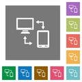 Syncronize mobile with computer square flat icons Royalty Free Stock Photo