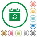 Syncronize schedule flat icons with outlines Royalty Free Stock Photo