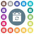 Syncronize schedule flat white icons on round color backgrounds Royalty Free Stock Photo