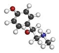 Synephrine herbal stimulant molecule. Present in several Citrus species. 3D rendering. Atoms are represented as spheres with Royalty Free Stock Photo