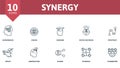 Synergy icon set. Contains editable icons teamwork theme such as experience, wisdom, strategy and more.