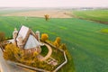 Synkavichy, Zelva District, Hrodna Province, Belarus. Aerial Bird`s-eye View Church Of St. Michael Archangel. Eastern