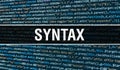 SYNTAX concept with Random Parts of Program Code. SYNTAX with Programming code abstract technology background of software Royalty Free Stock Photo
