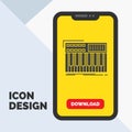 synth, keyboard, midi, synthesiser, synthesizer Glyph Icon in Mobile for Download Page. Yellow Background